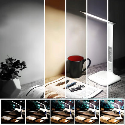 MONTIS LED stalo lempa su LCD ekranu, 5 apšvietimo režimais, laikrodžiu ir žadintuvu