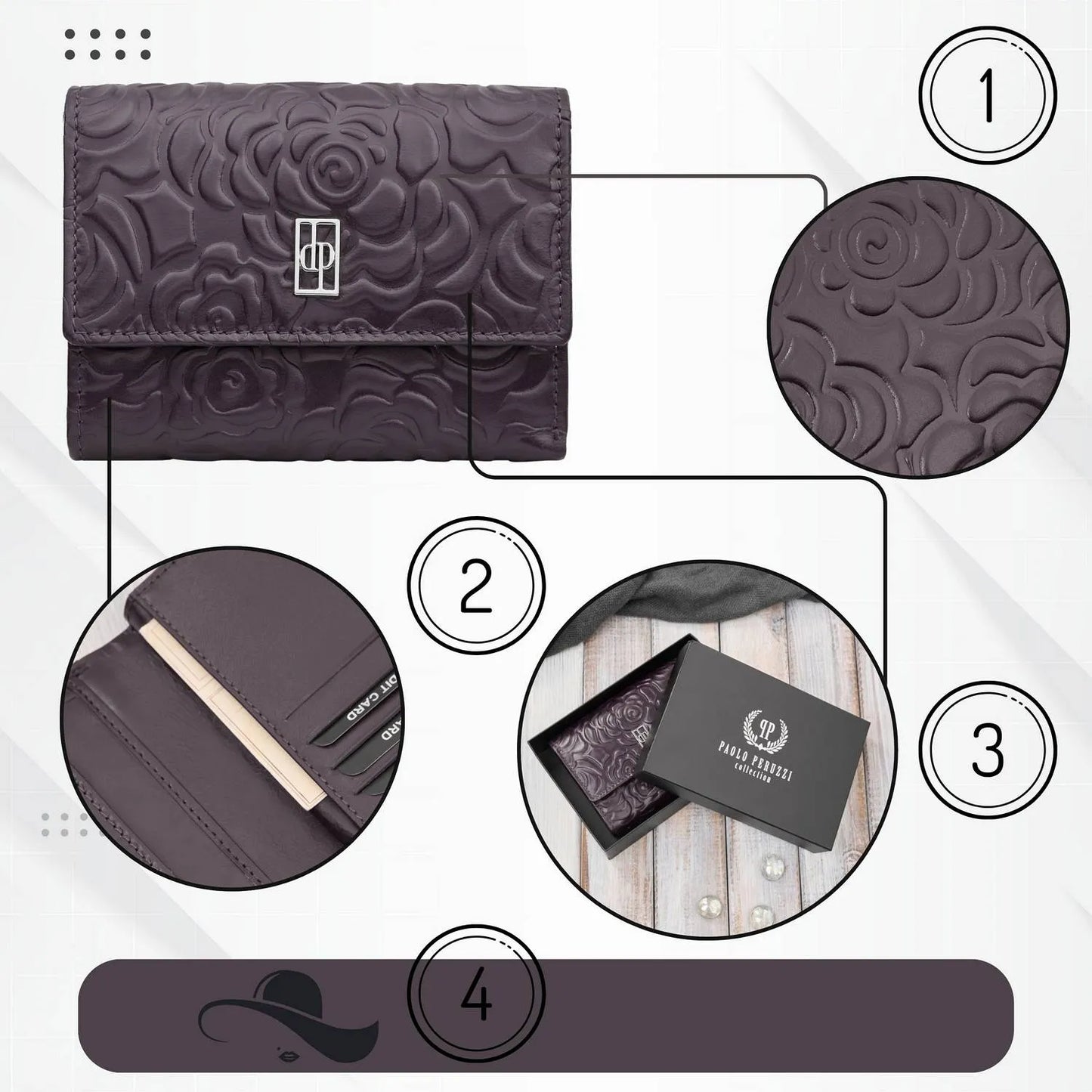 Moteriška odinė Paolo Peruzzi piniginė, horizontali, RFID, violetinė