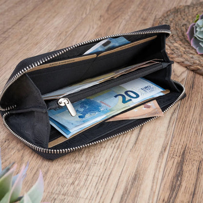Moteriška odinė piniginė Paolo Peruzzi, gėlėta, juoda, RFID, vintažinė, talpi