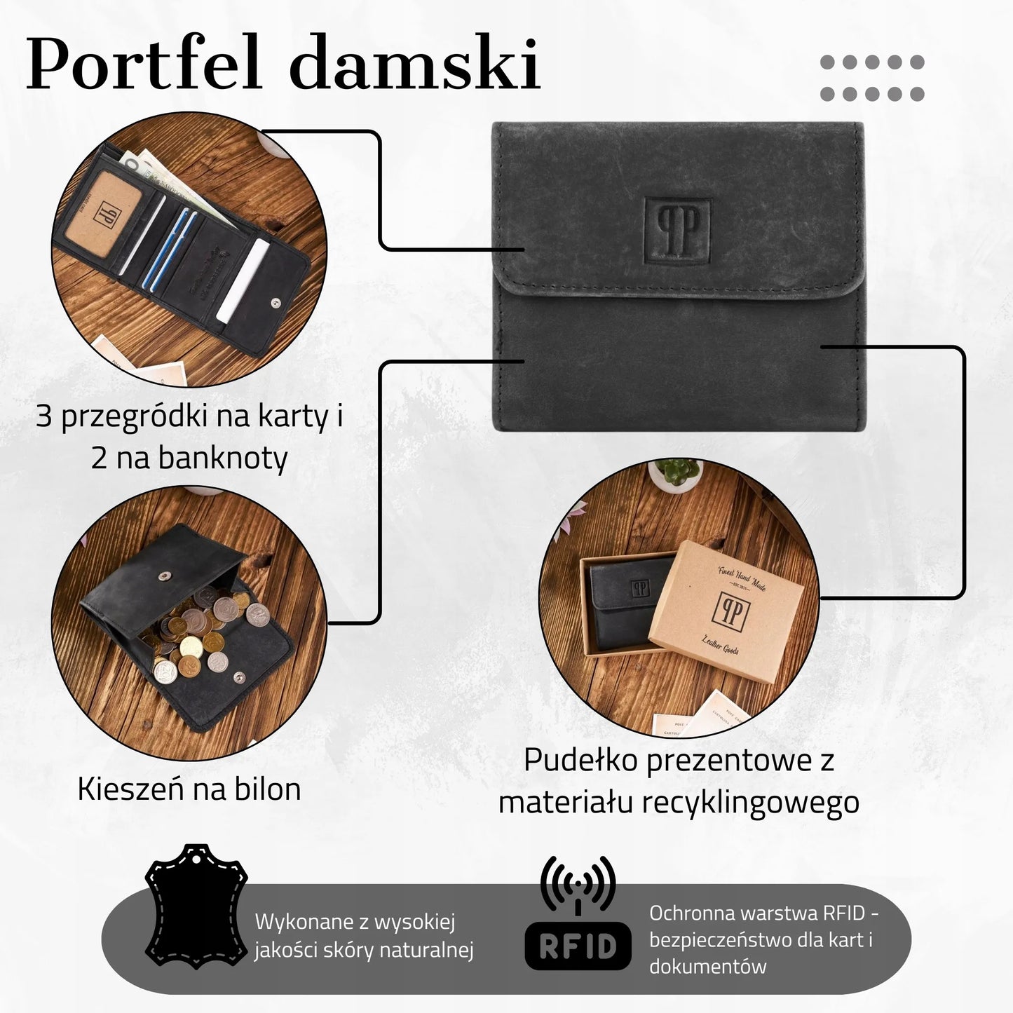 Moteriška odinė piniginė Paolo Peruzzi T-11-BL su RFID apsauga