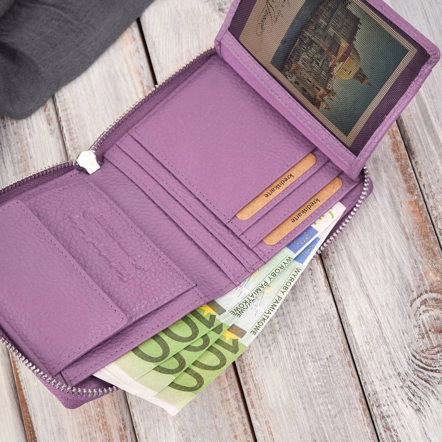 Moteriška odinė piniginė Paolo Peruzzi, violetinė, su RFID apsauga