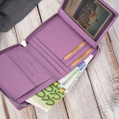 Moteriška odinė piniginė Paolo Peruzzi, violetinė, su RFID apsauga