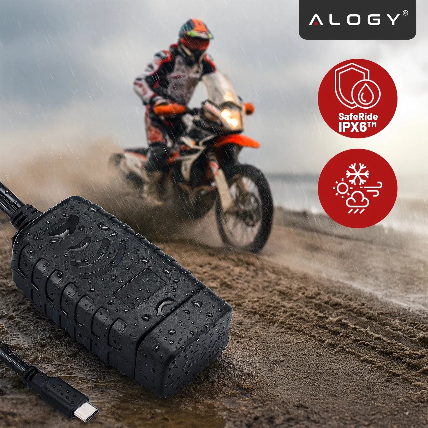 Motociklo įkroviklis PD QC3.0 USB & USB-C su LED voltmetru 36W greitasis