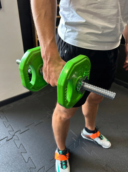 MuscleForge hantelių grifas 45 cm, 25-28 mm su spaustukais