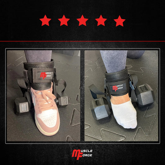 MuscleForge KF-67 treniruočių dirželiai kulkšnims, skirti jėgos treniruokliams ir svoriams, 2 vnt.