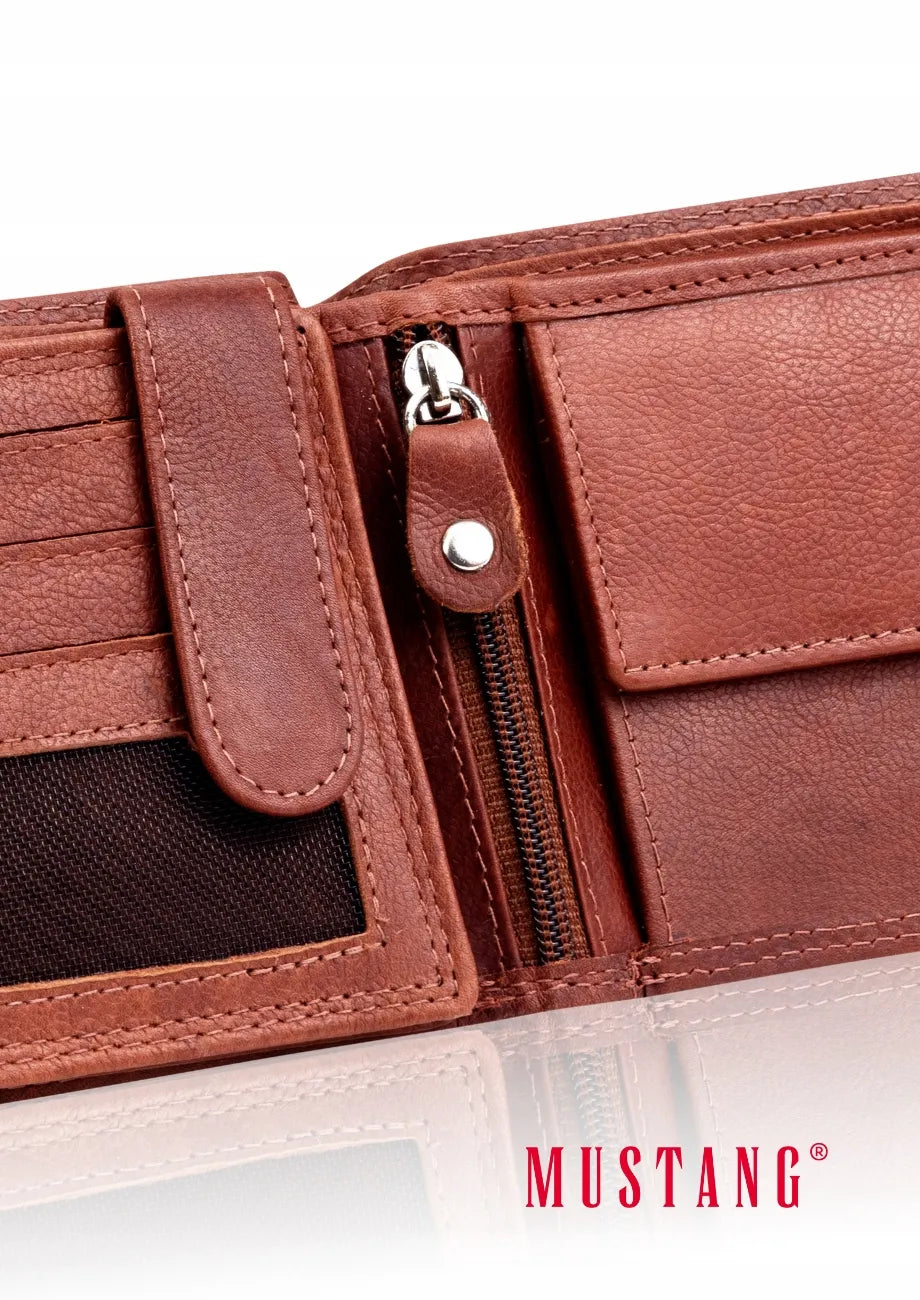 Mustang DENIMO WALLET vidutinio dydžio horizontali rudos natūralios odos vyriška piniginė