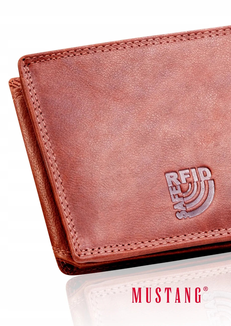 Mustang DENIMO WALLET vidutinio dydžio horizontali rudos natūralios odos vyriška piniginė