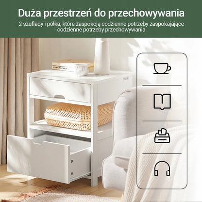 Naktinių staliukų komplektas „SoBuy“ su lentyna ir 2 stalčiais, 44 × 38 × 56 cm, 2 vnt., FRG258-II-Wx2