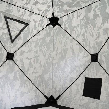Nešiojama termoizoliacinė palapinė žvejybai ant ledo, 145 × 145 × 165 cm, kamufliažinė, 1–2 asmenims