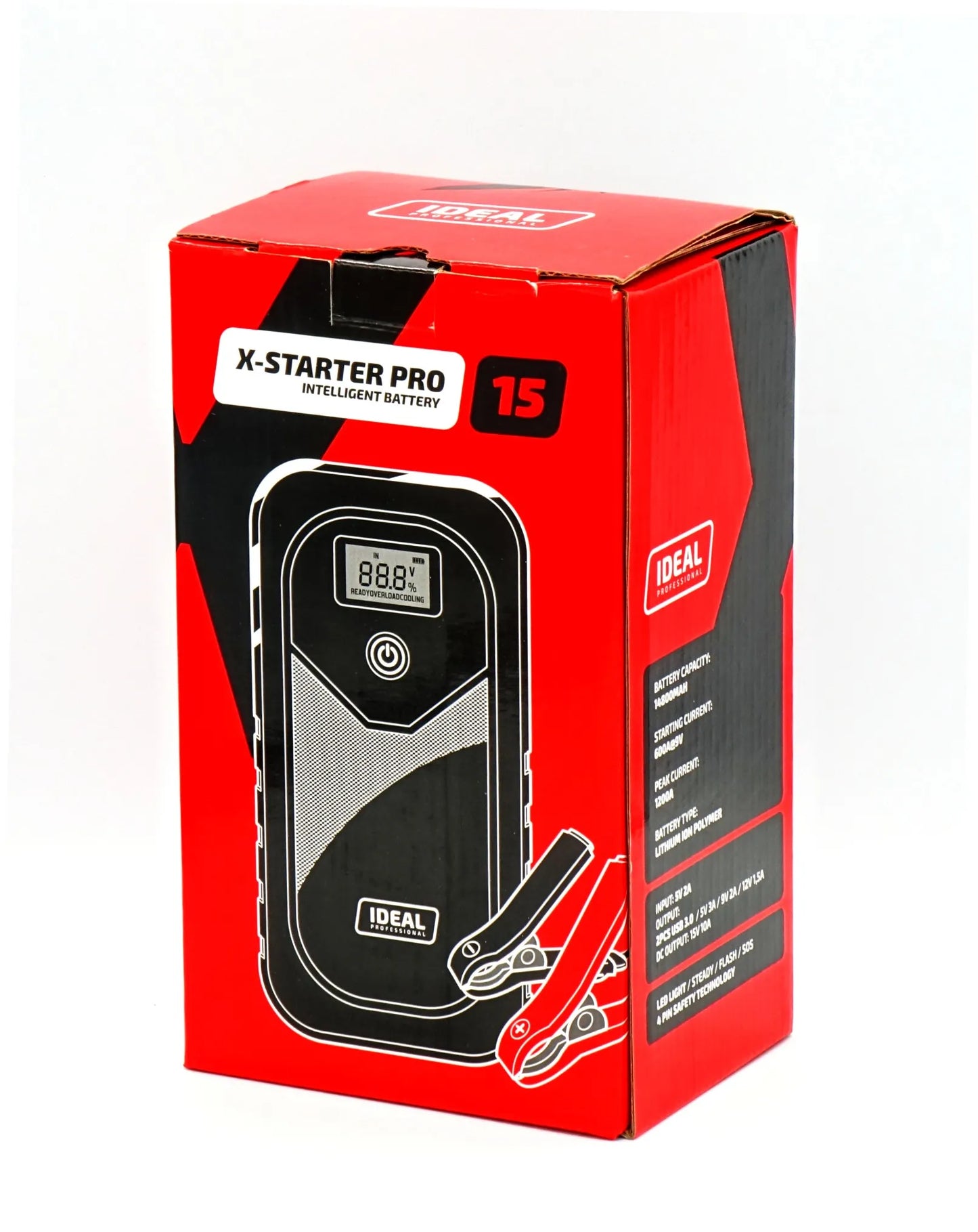 NEŠIOJAMAS AUTOMOBILIO AKUMULIATORIAUS PALEIDIKLIS IR ĮKROVIKLIS IDEAL X-STARTER 15 LIPO PRO