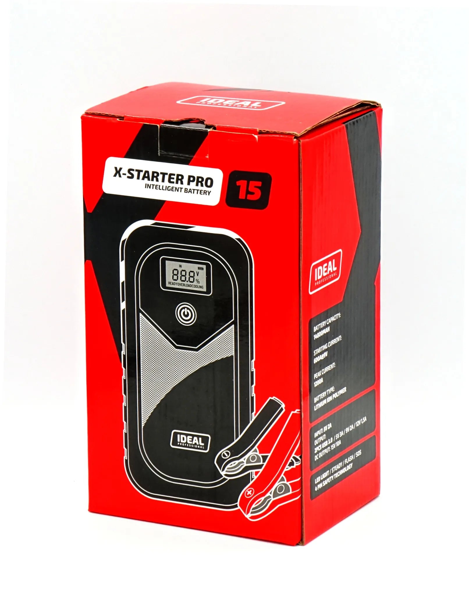 NEŠIOJAMAS AUTOMOBILIO AKUMULIATORIAUS PALEIDIKLIS IR ĮKROVIKLIS IDEAL X-STARTER 15 LIPO PRO