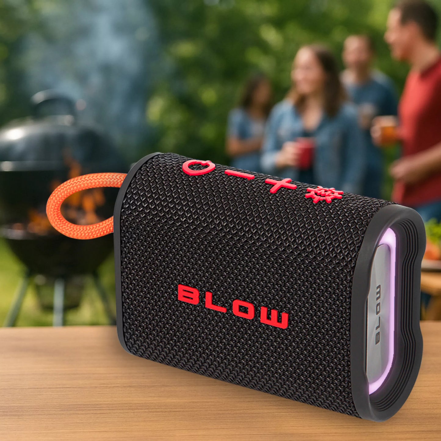 Nešiojamas belaidis „Bluetooth“ garsiakalbis BLOW AQUA TUNE, vandeniui atsparus IP67, FM radijas, USB, RGB