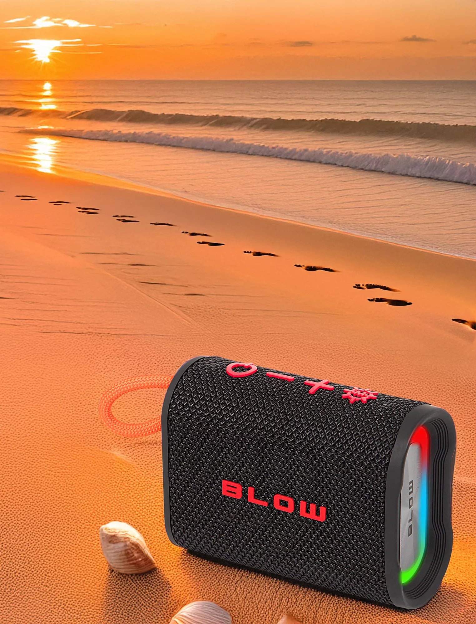 Nešiojamas belaidis „Bluetooth“ garsiakalbis BLOW AQUA TUNE, vandeniui atsparus IP67, FM radijas, USB, RGB