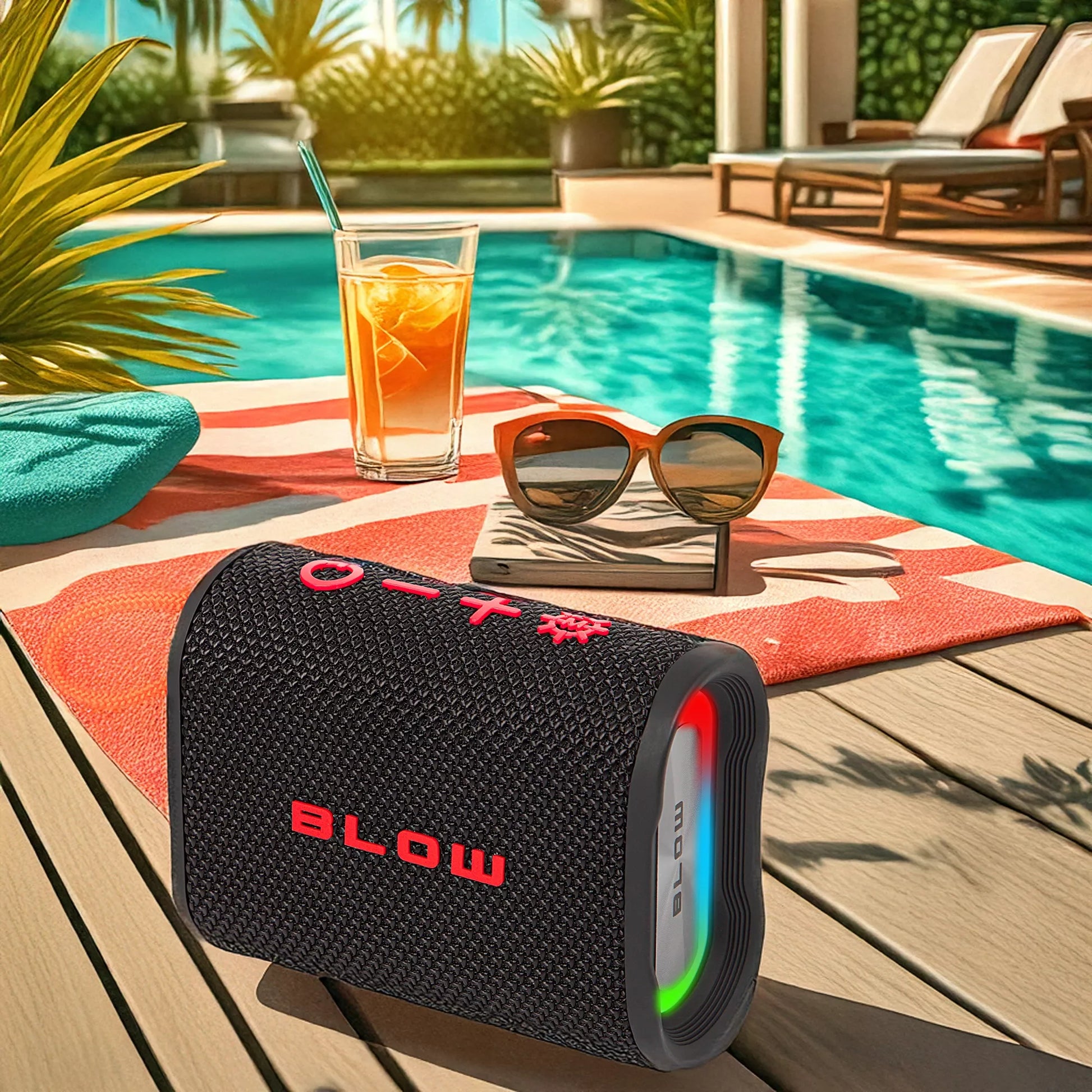 Nešiojamas belaidis „Bluetooth“ garsiakalbis BLOW AQUA TUNE, vandeniui atsparus IP67, FM radijas, USB, RGB