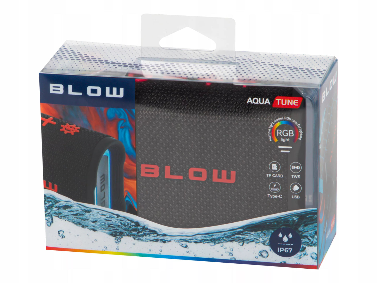 Nešiojamas belaidis „Bluetooth“ garsiakalbis BLOW AQUA TUNE, vandeniui atsparus IP67, FM radijas, USB, RGB