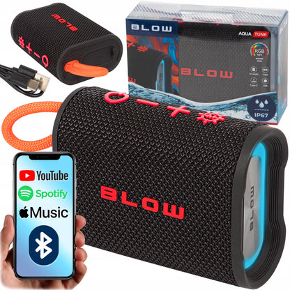 Nešiojamas belaidis „Bluetooth“ garsiakalbis BLOW AQUA TUNE, vandeniui atsparus IP67, FM radijas, USB, RGB