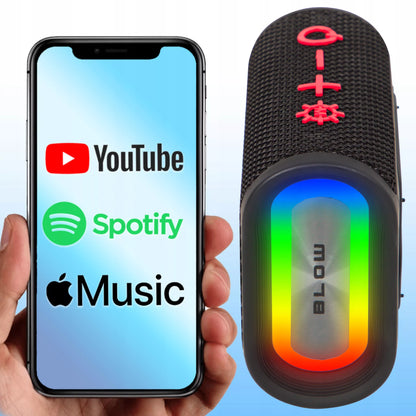 Nešiojamas belaidis „Bluetooth“ garsiakalbis BLOW AQUA TUNE, vandeniui atsparus IP67, FM radijas, USB, RGB
