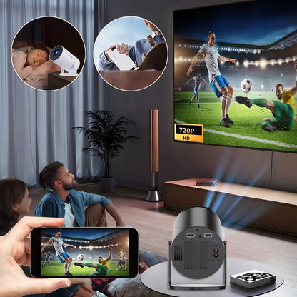 Nešiojamas besisukantis projektorius su garsiakalbiu, Android Smart TV ir Wi-Fi