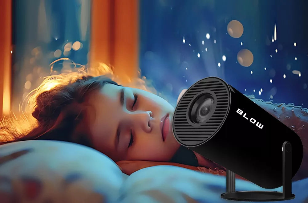Nešiojamas besisukantis projektorius su garsiakalbiu, Android Smart TV ir Wi-Fi