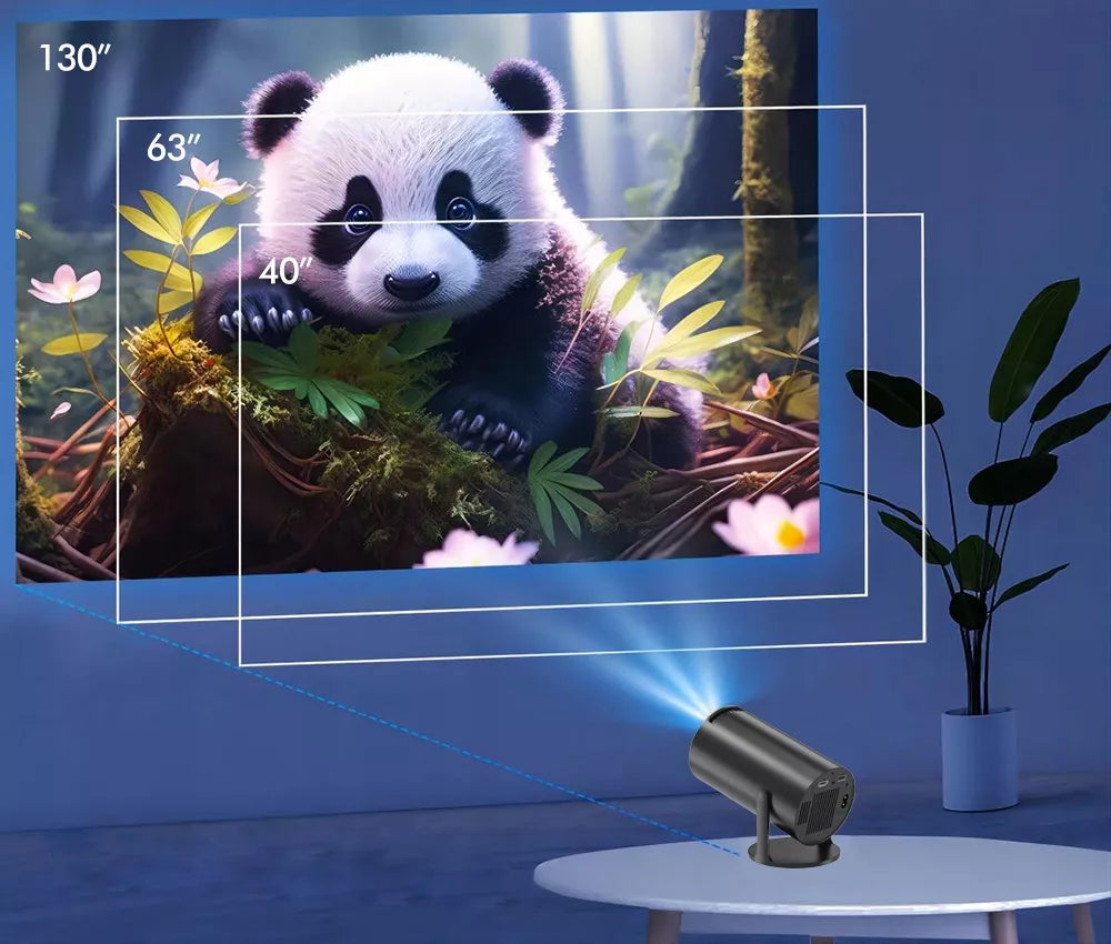Nešiojamas besisukantis projektorius su garsiakalbiu, Android Smart TV ir Wi-Fi