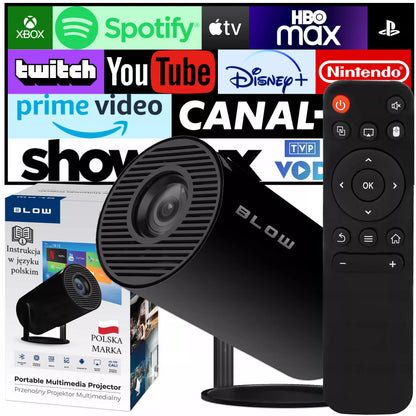 Nešiojamas besisukantis projektorius su garsiakalbiu, Android Smart TV ir Wi-Fi