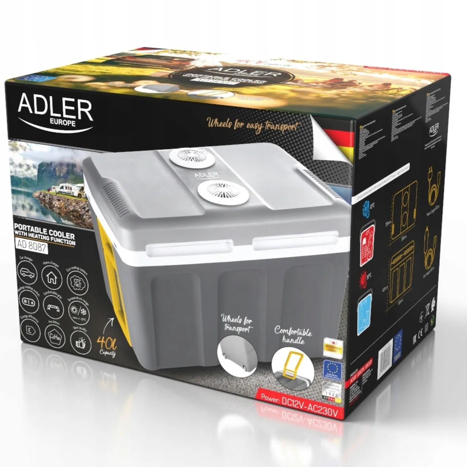 Nešiojamas elektrinis kelioninis šaltkrepšis Adler 40L, 12V/230V