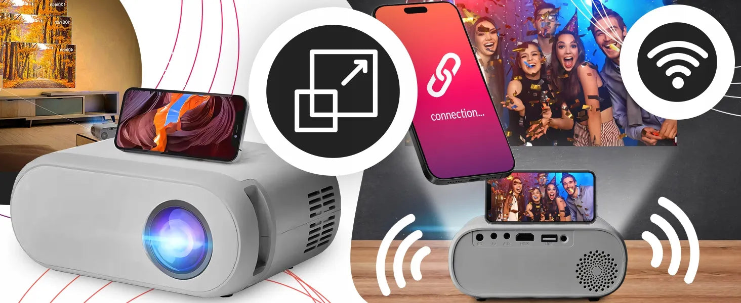 Nešiojamas LED projektorius su Wi-Fi, Full HD 1080P, 3000 lm, integruotu garsiakalbiu