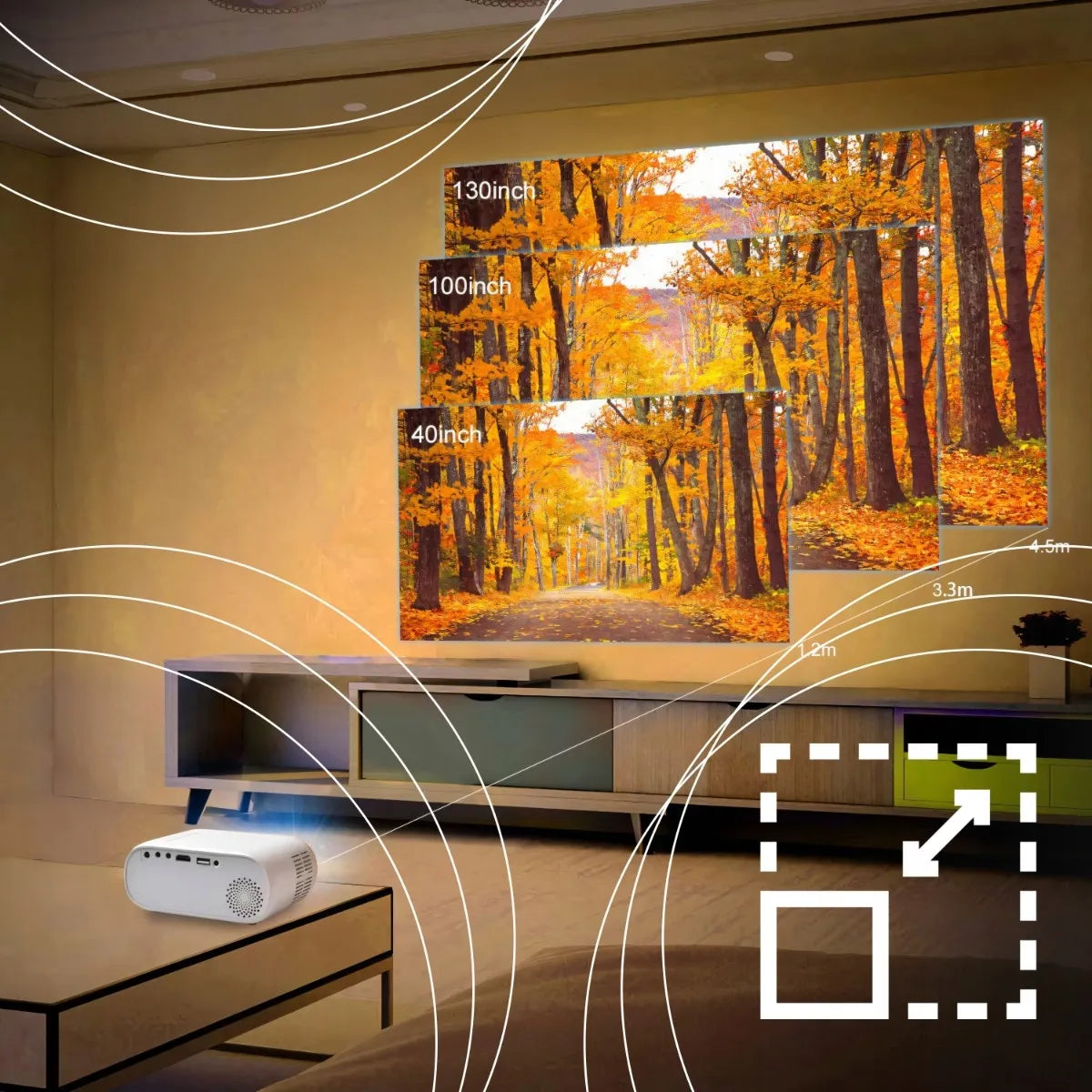 Nešiojamas LED projektorius su Wi-Fi, Full HD 1080P, 3000 lm, integruotu garsiakalbiu