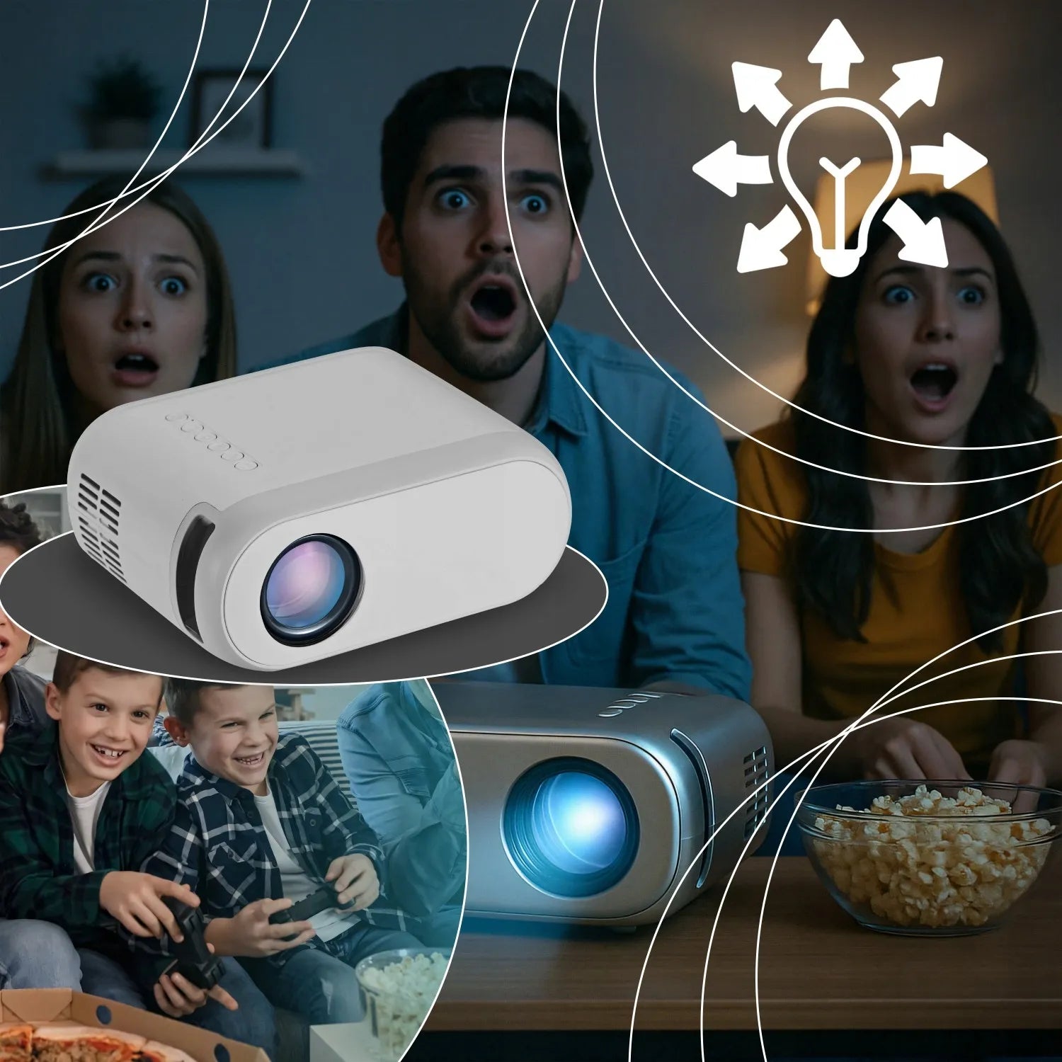 Nešiojamas LED projektorius su Wi-Fi, Full HD 1080P, 3000 lm, integruotu garsiakalbiu