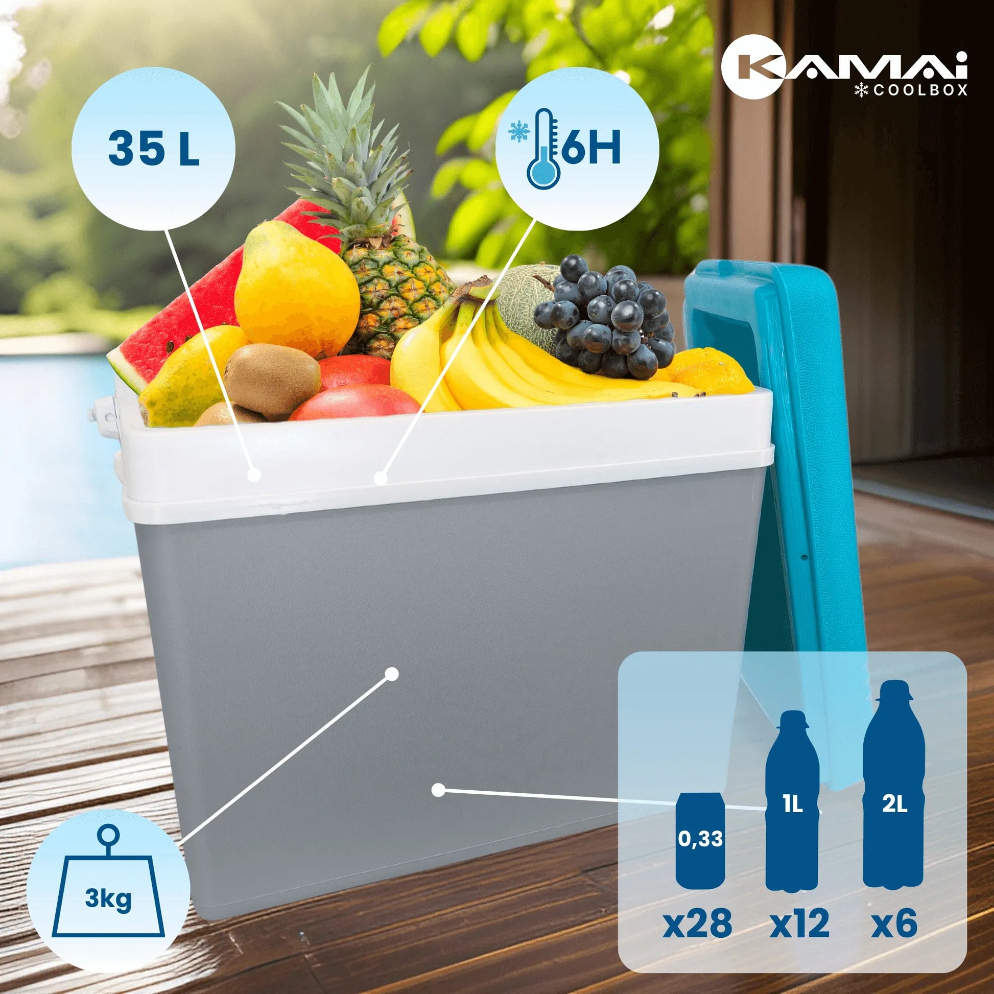 Nešiojamas šaltkrepšis 35L su šaldymo elementais – Kamai Coolbox