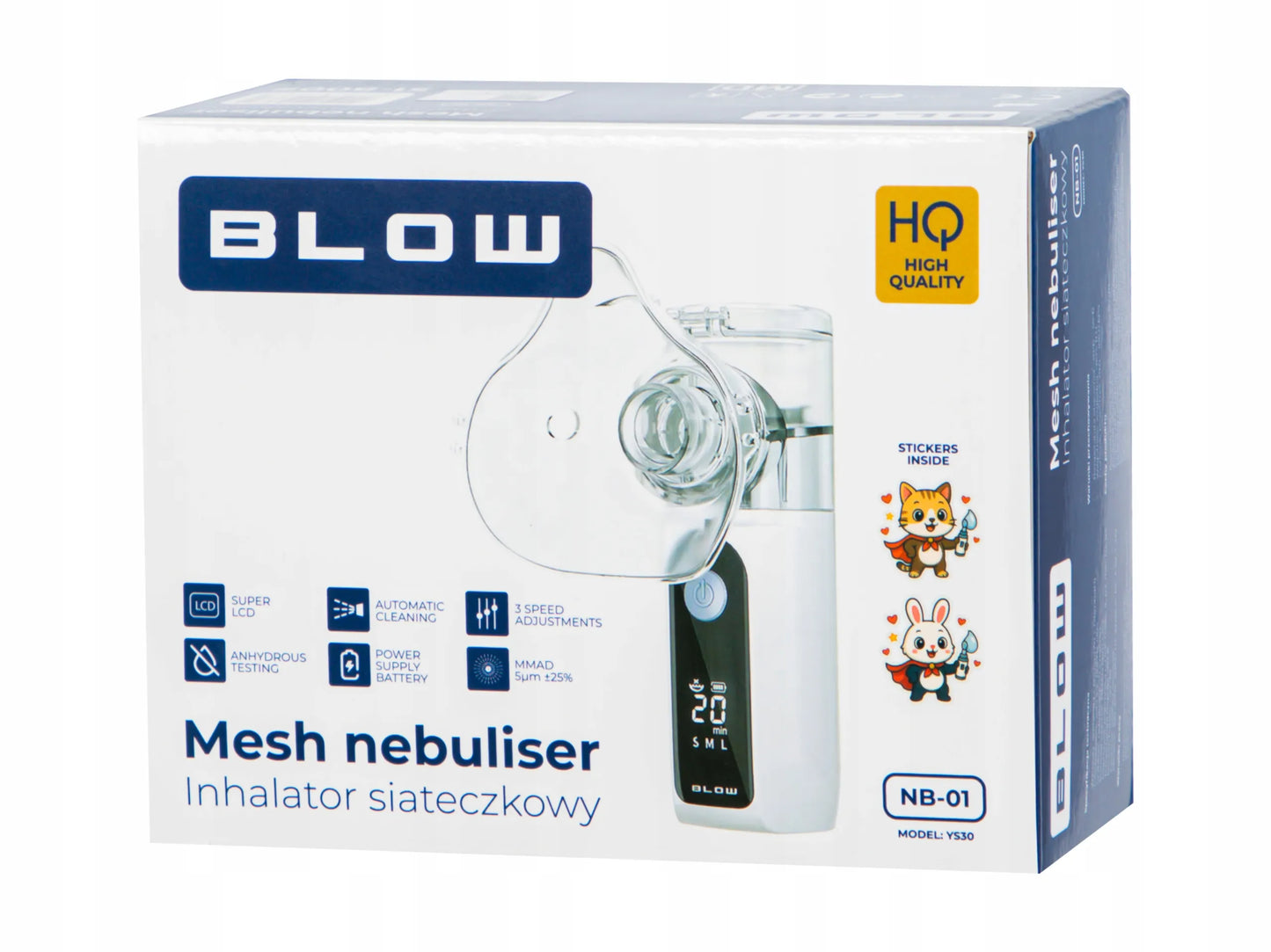 Nešiojamas tinklinis inhaliatorius (nebulizatorius) vaikams ir suaugusiems, tylus, su akumuliatoriumi BLOW NB-01