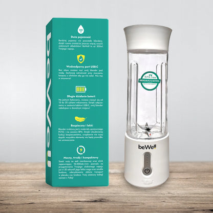 Nešiojamasis belaidis „Bewell beWell Plus“ trintuvas, 500 ml, USB įkrovimas, su „Olimp WPC“ baltymais