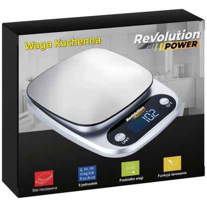 NM Revolution elektroninės virtuvinės svarstyklės LCD 5000g tikslios 0,1g