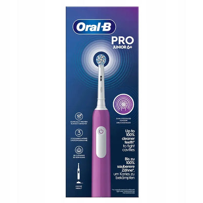 „Oral-B Pro 3 Junior“ violetinis elektrinis dantų šepetėlis vaikams su priedais