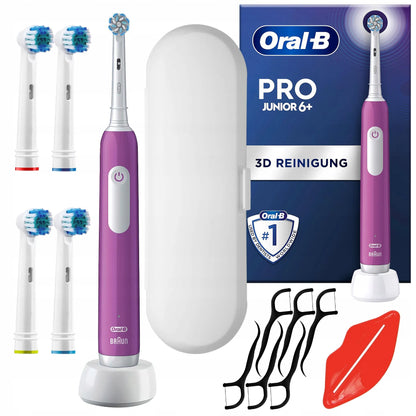 „Oral-B Pro 3 Junior“ violetinis elektrinis dantų šepetėlis vaikams su priedais
