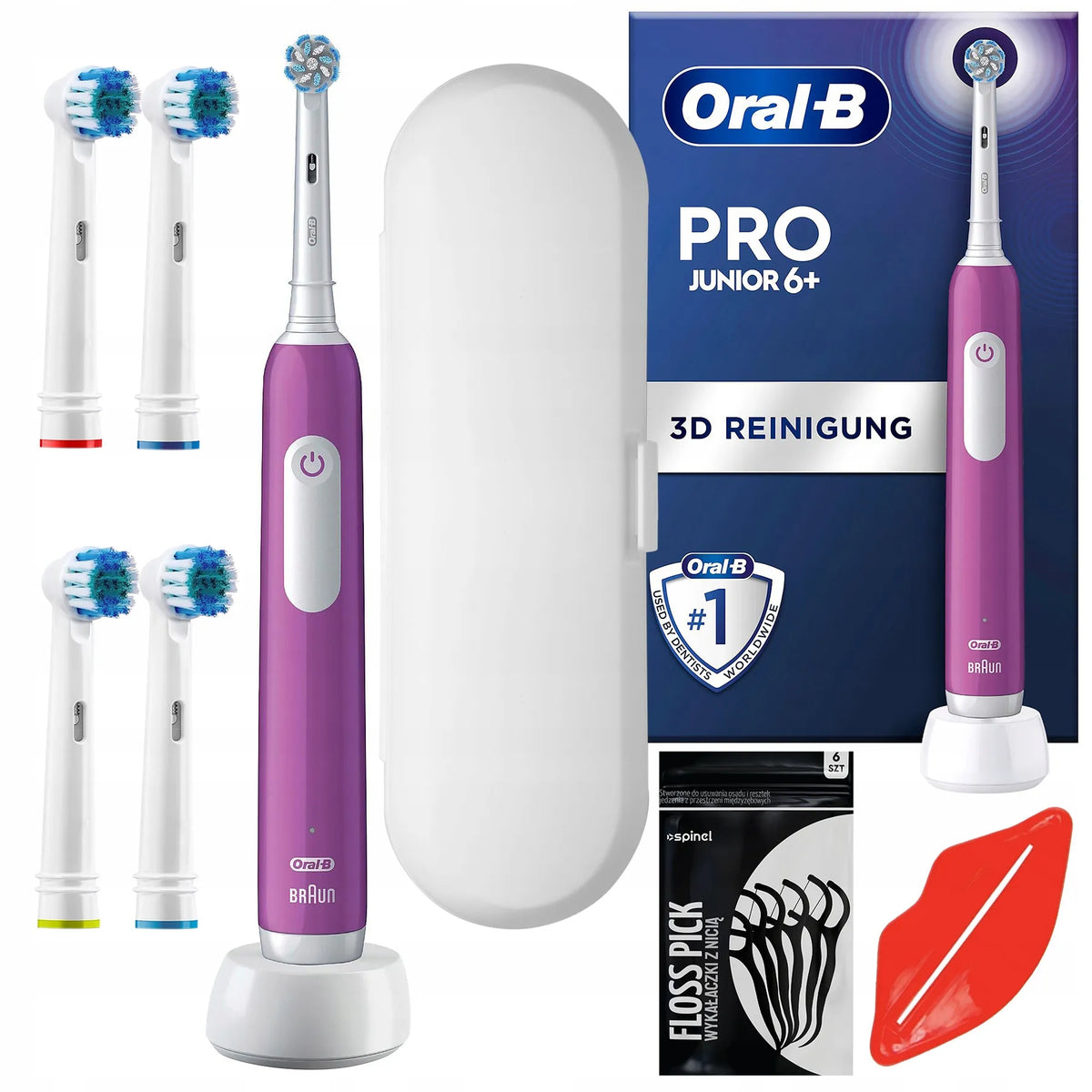 „Oral-B Pro 3 Junior“ violetinis elektrinis dantų šepetėlis vaikams su priedais