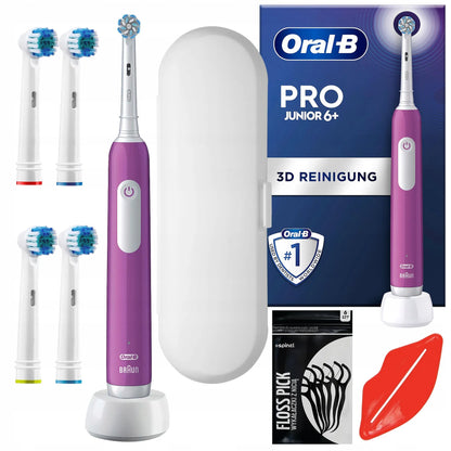 „Oral-B Pro 3 Junior“ violetinis elektrinis dantų šepetėlis vaikams su priedais