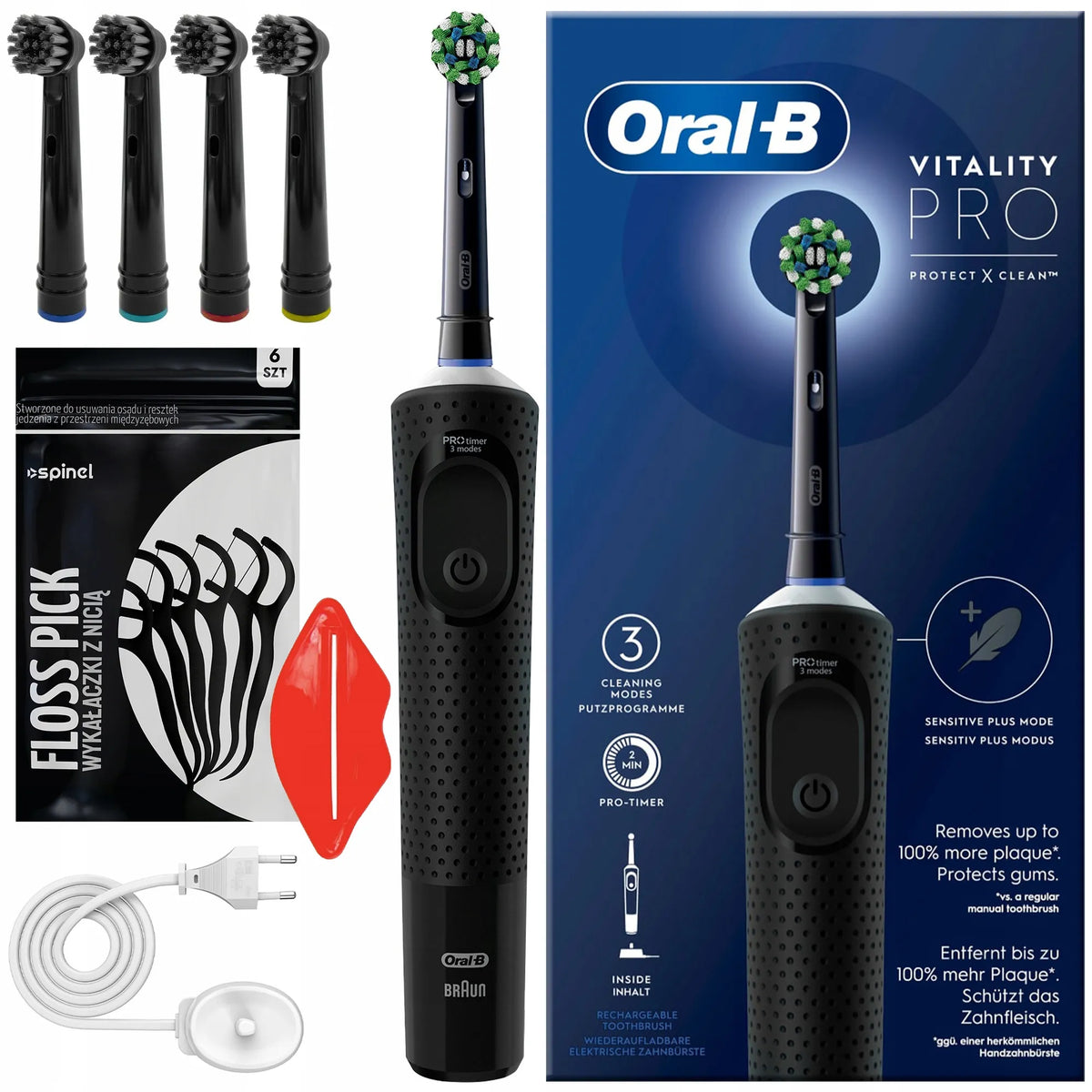 ORAL-B VITALITY elektrinis dantų šepetėlis su keičiamomis galvutėmis ir priedais
