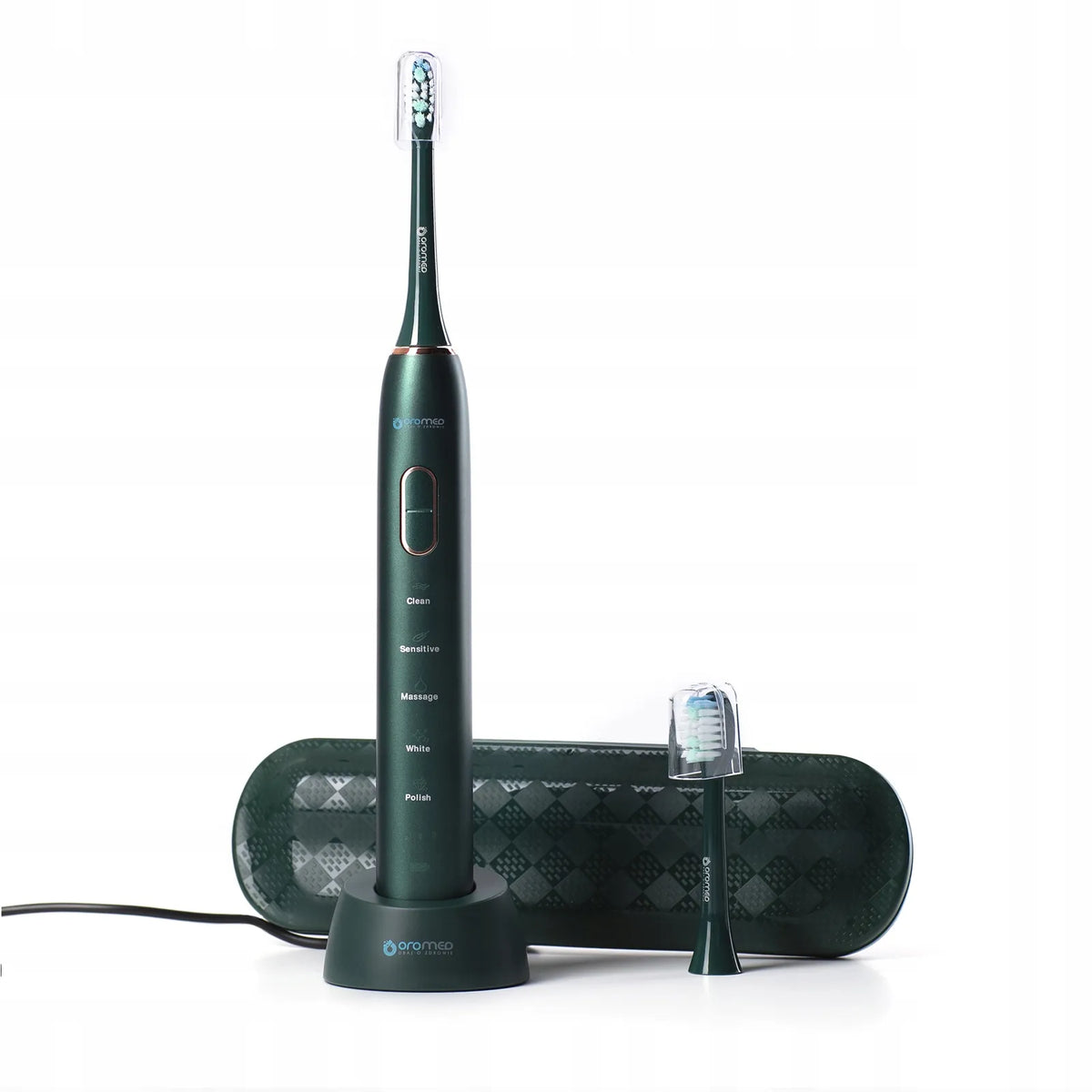 „Oromed ORO-BRUSH GREEN“ elektrinis garsinis dantų šepetėlis, 5 režimai, IPX7, su dėklu