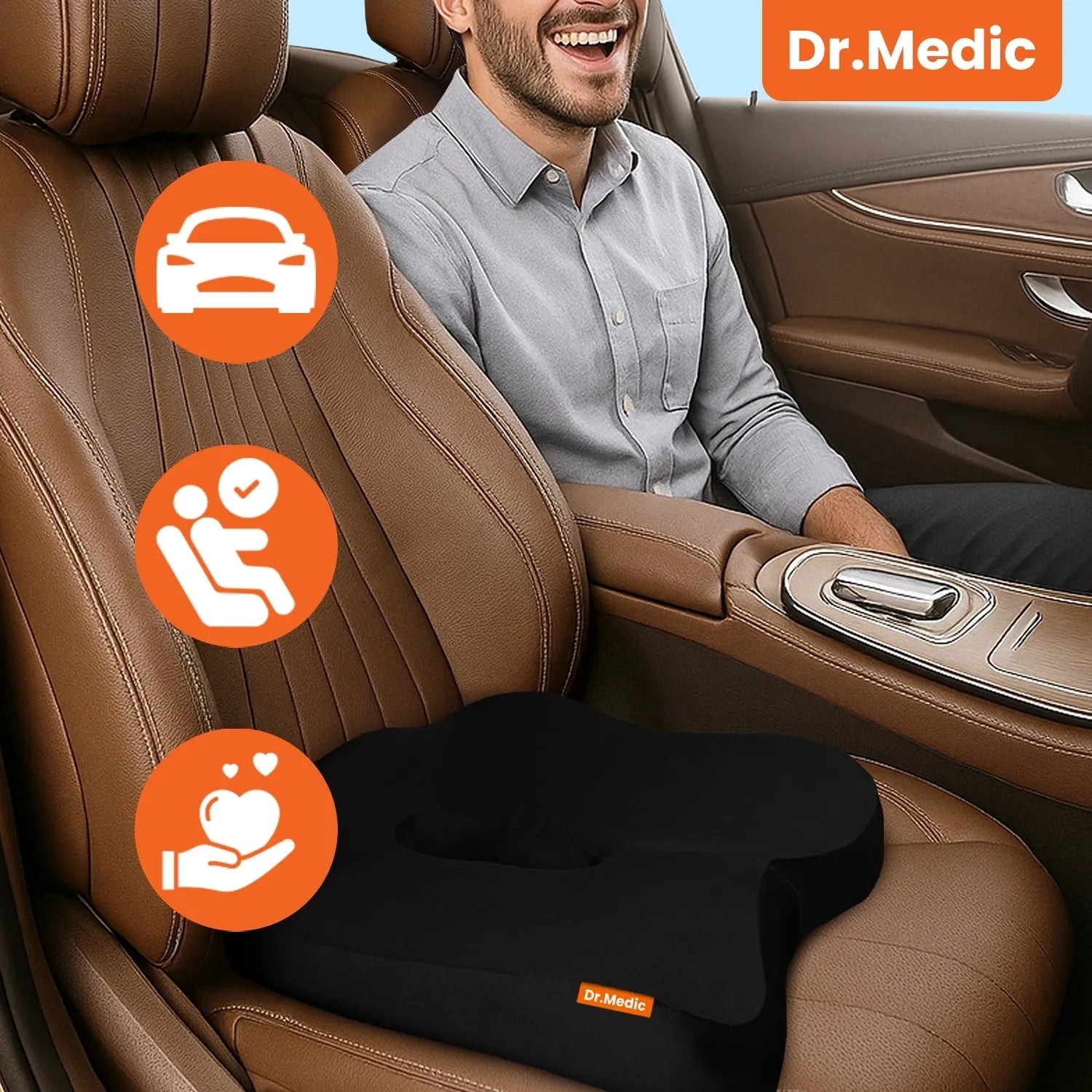Ortopedinė sėdėjimo pagalvė Dr.Medic su Memory putomis darbui biure ir automobiliui