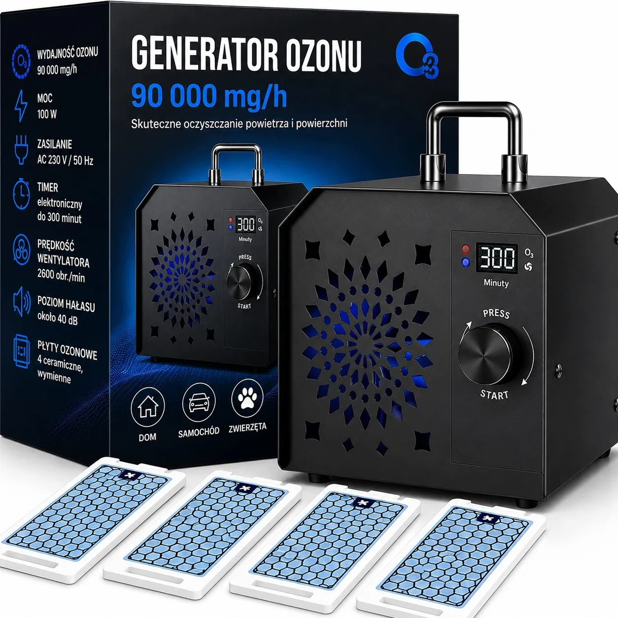 Ozono generatorius 90000 mg/val 100W oro valytuvas su 300 min. laikmačiu