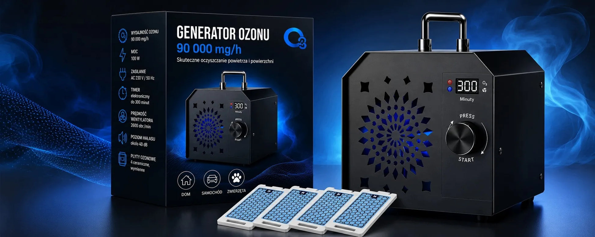 Ozono generatorius 90000 mg/val 100W oro valytuvas su 300 min. laikmačiu