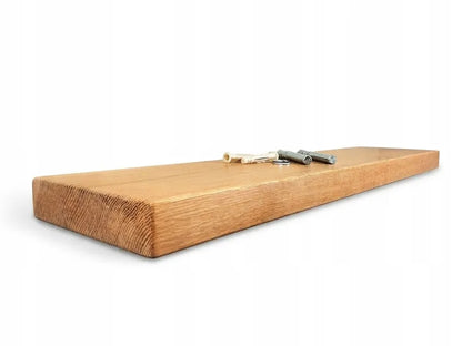 Pakabinama ąžuolinė sieninė lentyna, 200 × 15 × 4 cm, lofto stiliaus, su paslėptu tvirtinimu