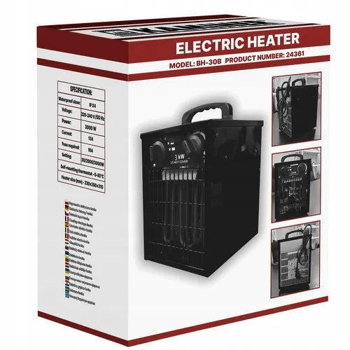 PAKO elektrinis šildytuvas ventiliatorius su termostatu, galingas 3kW 3000W
