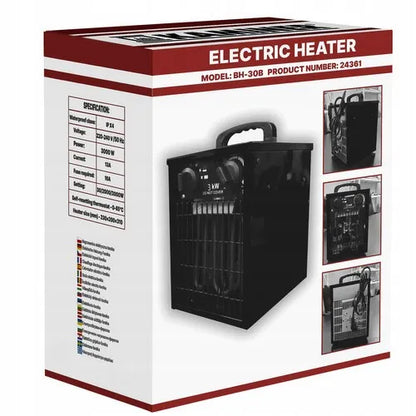 PAKO elektrinis šildytuvas ventiliatorius su termostatu, galingas 3kW 3000W