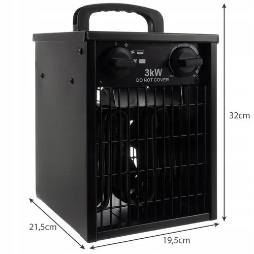 PAKO elektrinis šildytuvas ventiliatorius su termostatu, galingas 3kW 3000W