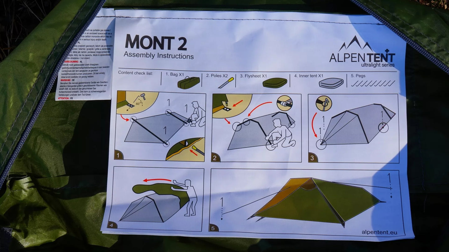 Palapinė AlpenTent MONT 2 Ultralight 2 asmenų TIK 2,4 kg