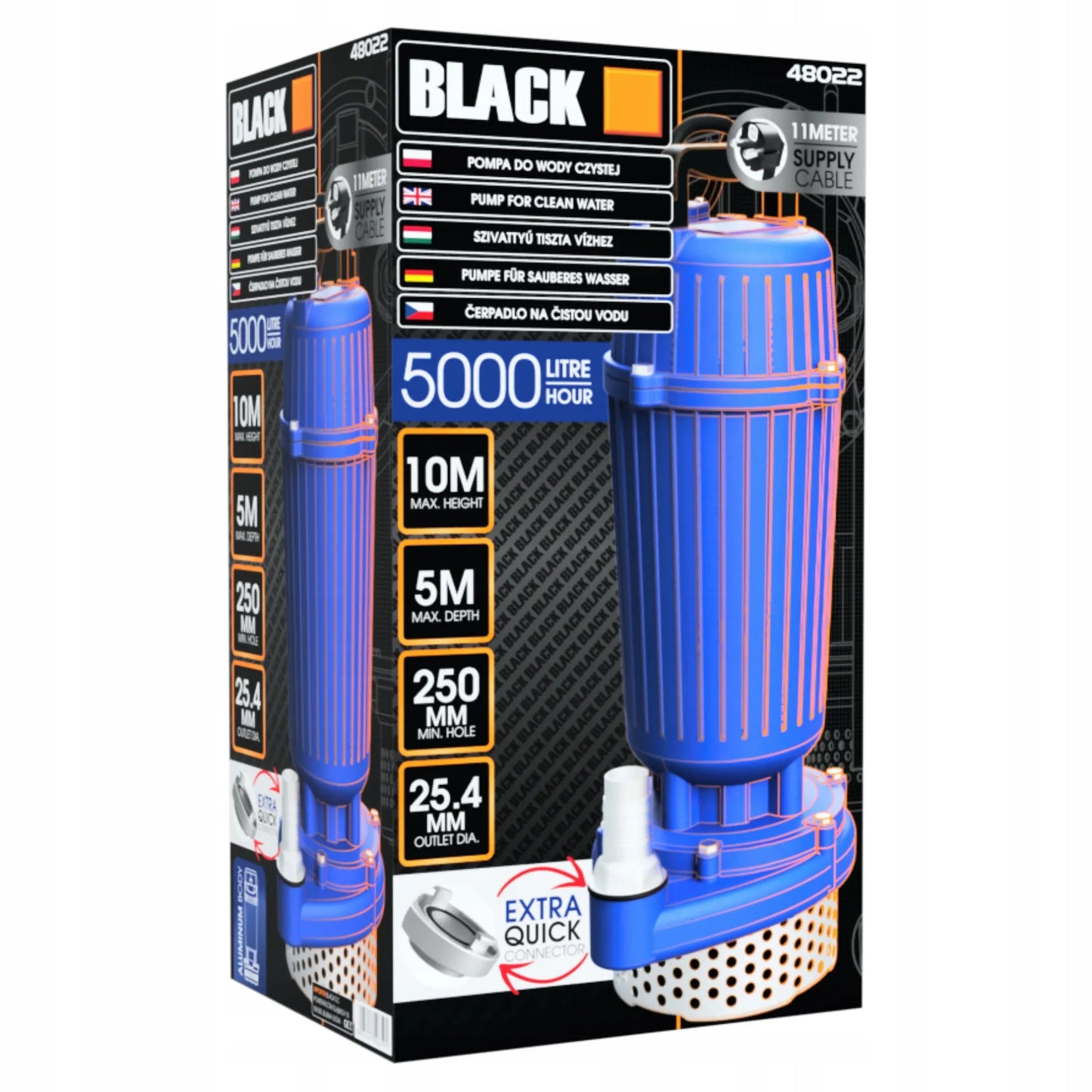Panardinamasis siurblys nešvariam ir švariam vandeniui 2000W BLACK su sieteliu ir jungtimis