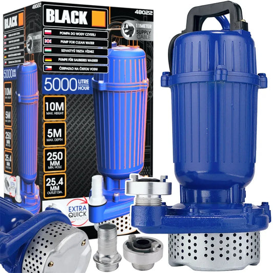 Panardinamasis siurblys nešvariam ir švariam vandeniui 2000W BLACK su sieteliu ir jungtimis