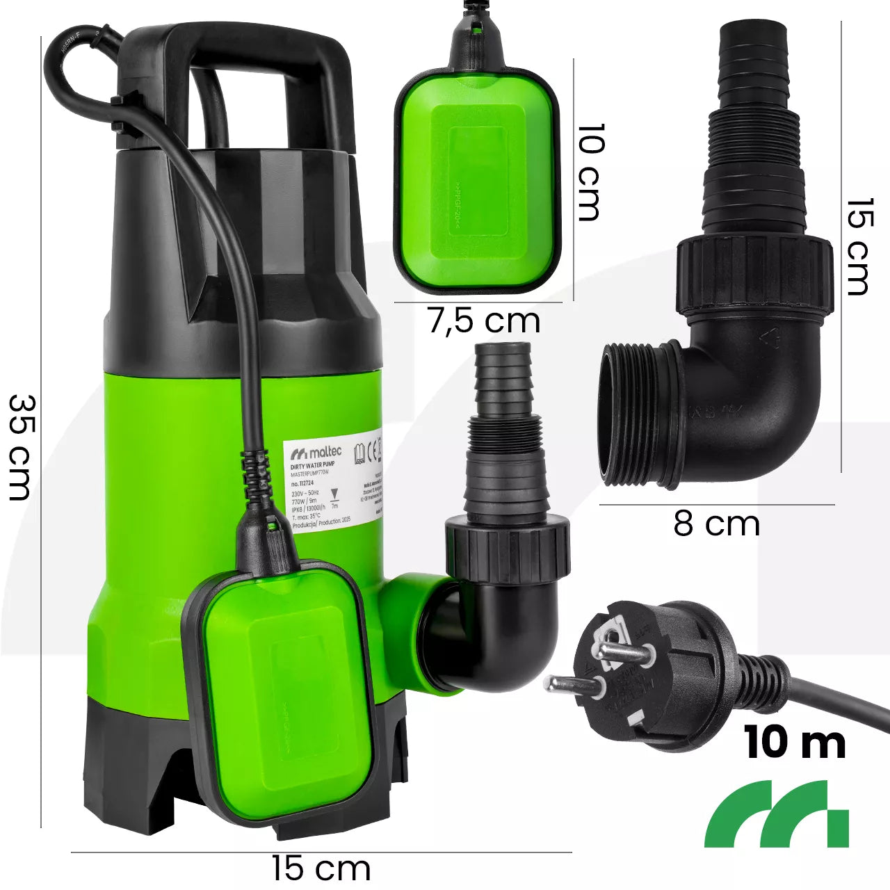 Panardinamasis siurblys nešvariam, švariam vandeniui, lietaus vandeniui, šuliniams, su plūde, 13 000 l/h
